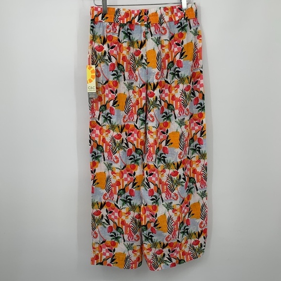 C&C California wide leg cropped ankle linen pants tropical colorful new Medium - Picture 4 of 5